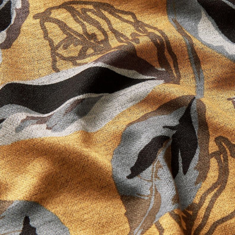 Jersey de viscose Folhas de outono grandes – amarelo-caril/cinza ardósia,  image number 5