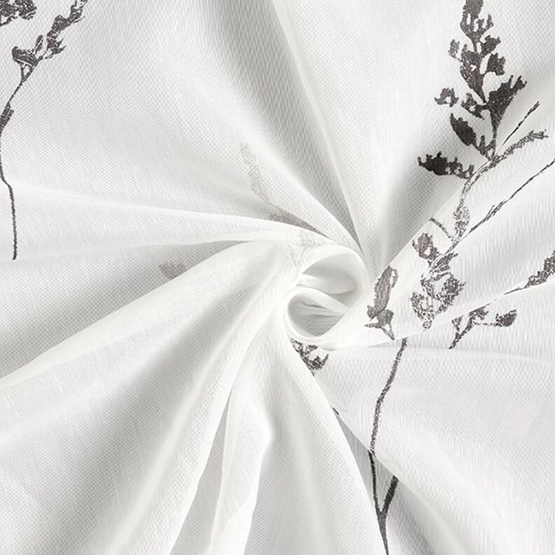 Tecido para cortinados Voile Gramíneas finas 295 cm – branco/preto,  image number 3