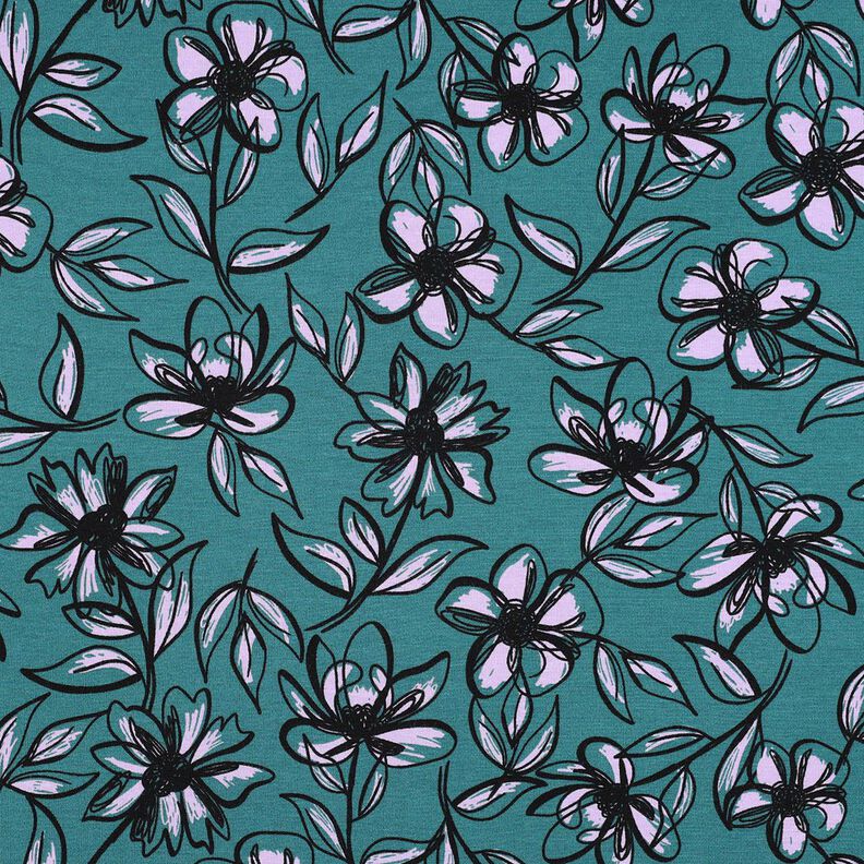 Jersey Romanit Flores – azul petróleo/lilás,  image number 1