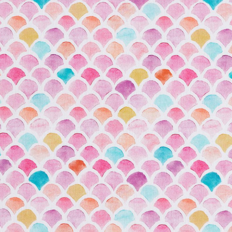 Popelina de algodão Sereia Escamas Impressão Digital – branco/púrpura,  image number 1