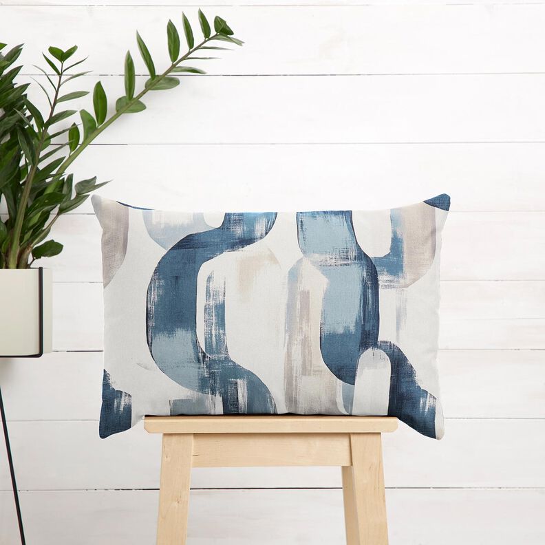 Tecido para decoração Meio linho Panamá Corrente abstrata – marfim/azul,  image number 7