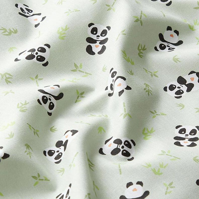 Tecido de algodão Cretone panda fofinho – verde,  image number 2