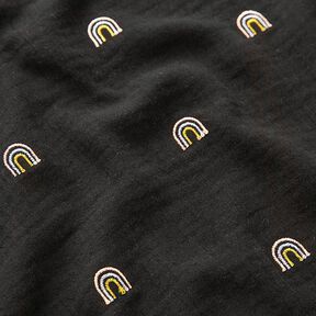 Musselina/ Tecido plissado duplo Arco-íris bordado – preto, 