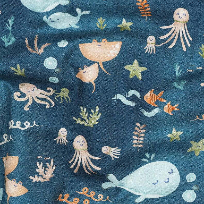 Popelina de algodão Animais marinhos felizes Impressão Digital | Poppy Fabrics – azul-oceano,  image number 2