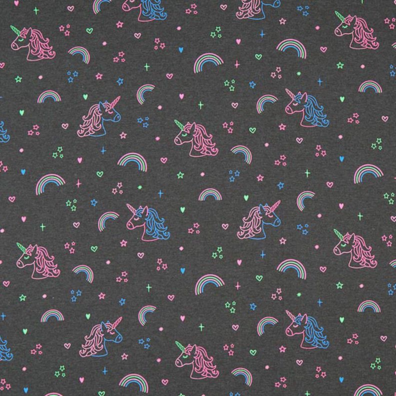 Jersey de algodão Unicórnios néon e arco-íris – antracite,  image number 1