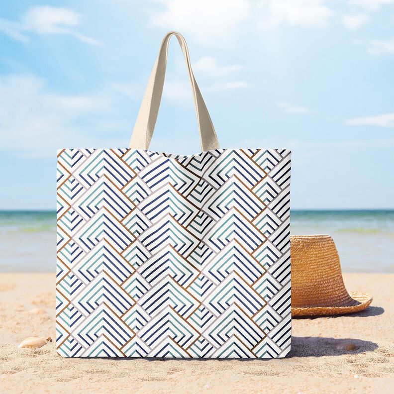 Tecido para decoração Meio linho Panamá Losagos modernos – branco/azul,  image number 7