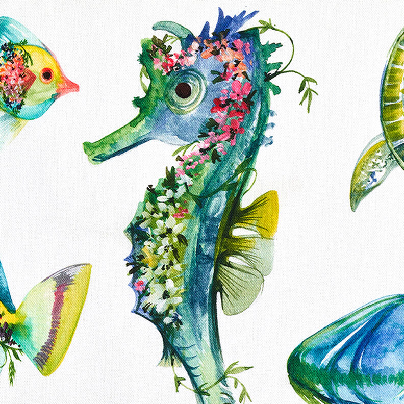 Tecido para decoração Meio linho Panamá  Animais marinhos – verde,  image number 5