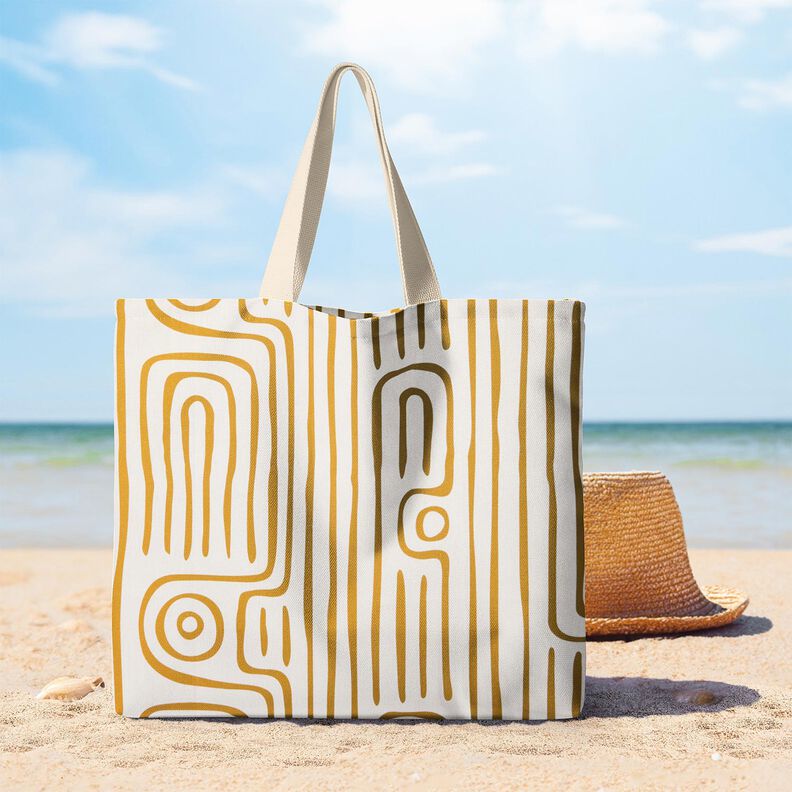 Tecido para decoração Meio linho Panamá Padrão às riscas abstrato – mostarda/natural,  image number 8