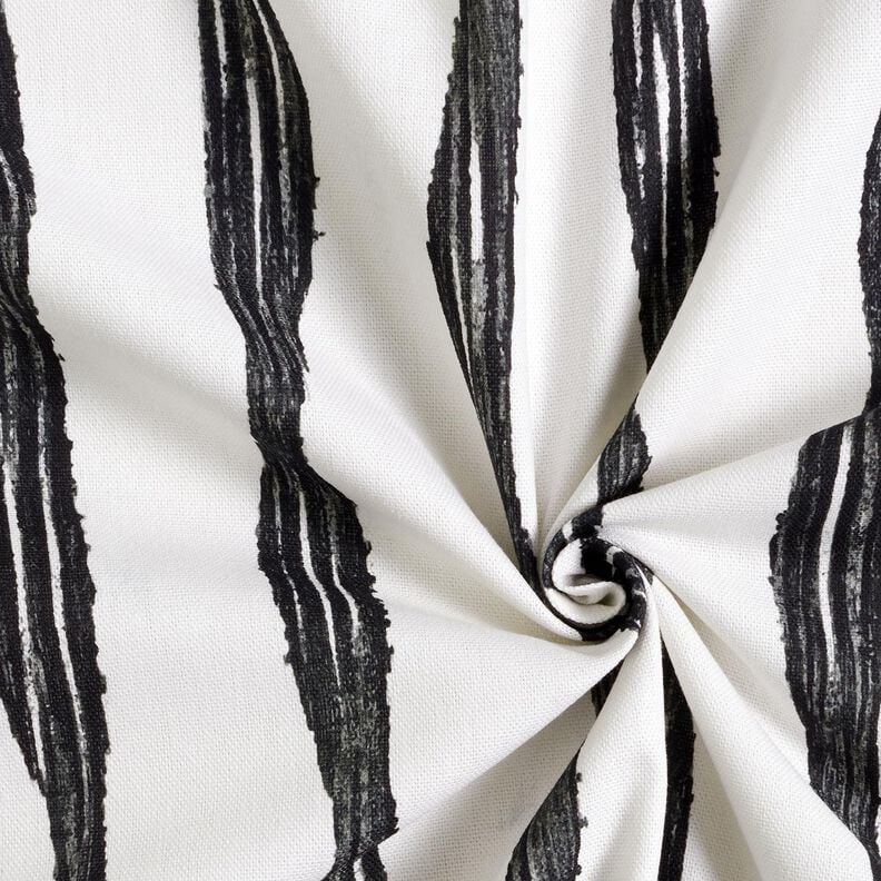 Tecido para decoração Meio linho Panamá Riscas onduladas – preto/marfim,  image number 3