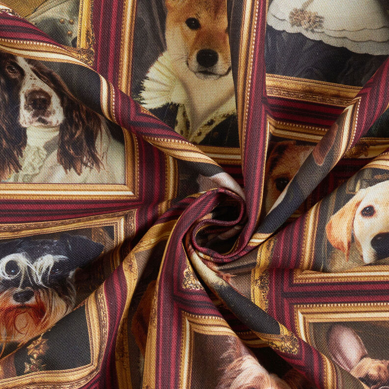 Tecido para decoração Meio linho Panamá Retratos de cães – carmin/dourado,  image number 3