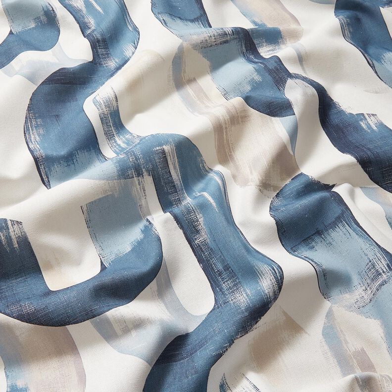 Tecido para decoração Meio linho Panamá Corrente abstrata – marfim/azul,  image number 2