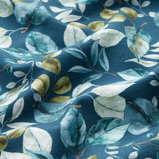 Jersey de algodão Folhas de eucalipto Impressão Digital – azul petróleo, 