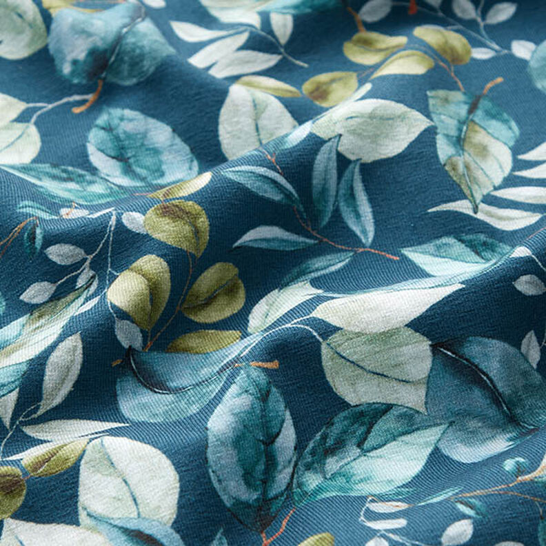 Jersey de algodão Folhas de eucalipto Impressão Digital – azul petróleo,  image number 2