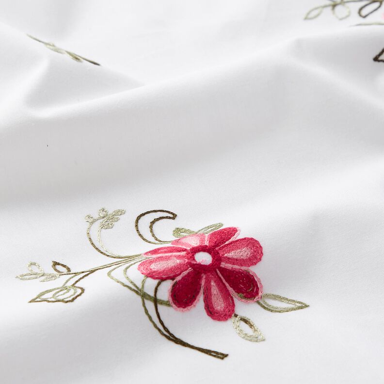 Popelina de algod&atilde;o Bordado Ramos de flores &ndash; branco/baga,  image number 2