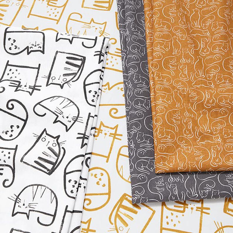Tecido de algodão Cretone Esboços Gatos – preto/marfim,  image number 5