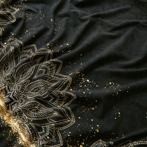 Jersey de algodão Tecido com orla Mandala Barroco Salpicos dourados | Glitzerpüppi – preto, 