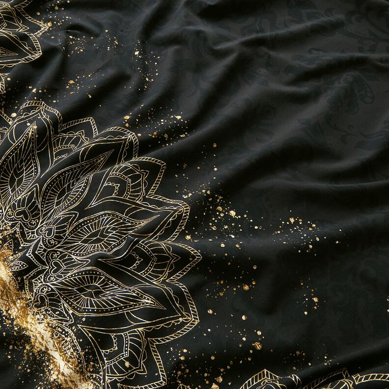 Jersey de algodão Tecido com orla Mandala Barroco Salpicos dourados | Glitzerpüppi – preto,  image number 1