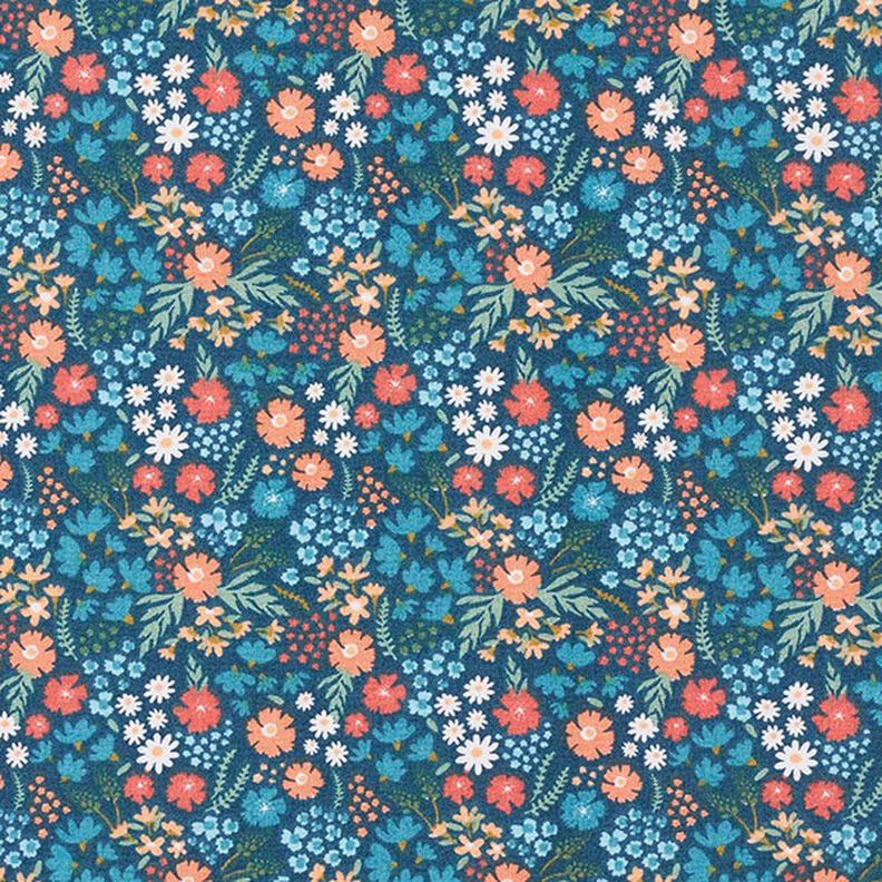 Flores doces de popeline de algodão orgânico – azul-oceano,  image number 1