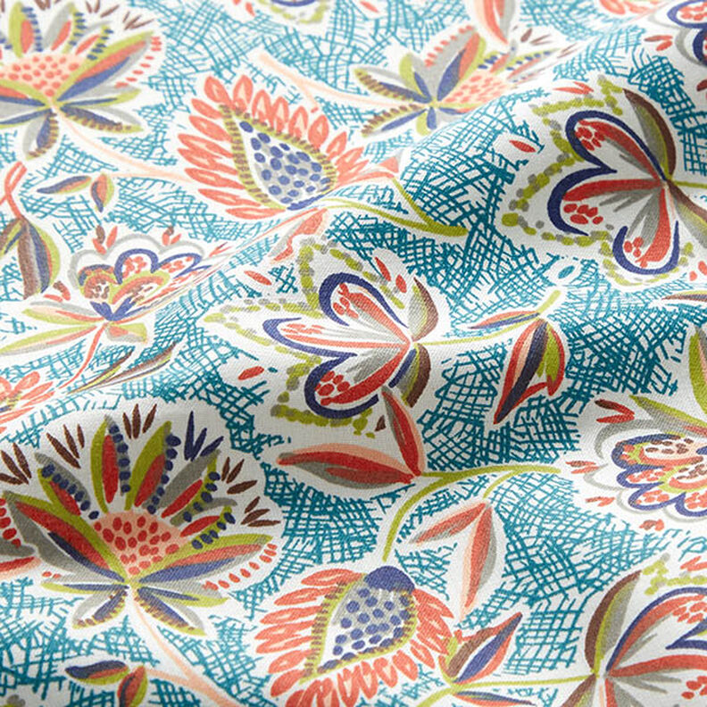 Cretone Folhas étnicas – azul petróleo,  image number 3