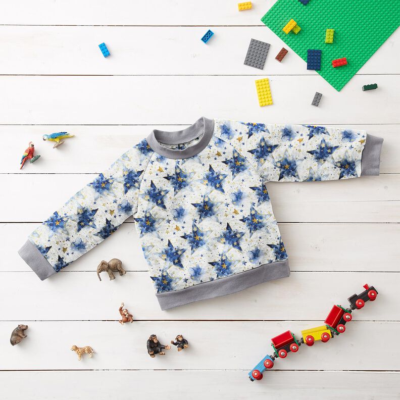 Tecido polar alpino Estrelas em aguarela – natural/índigo,  image number 5