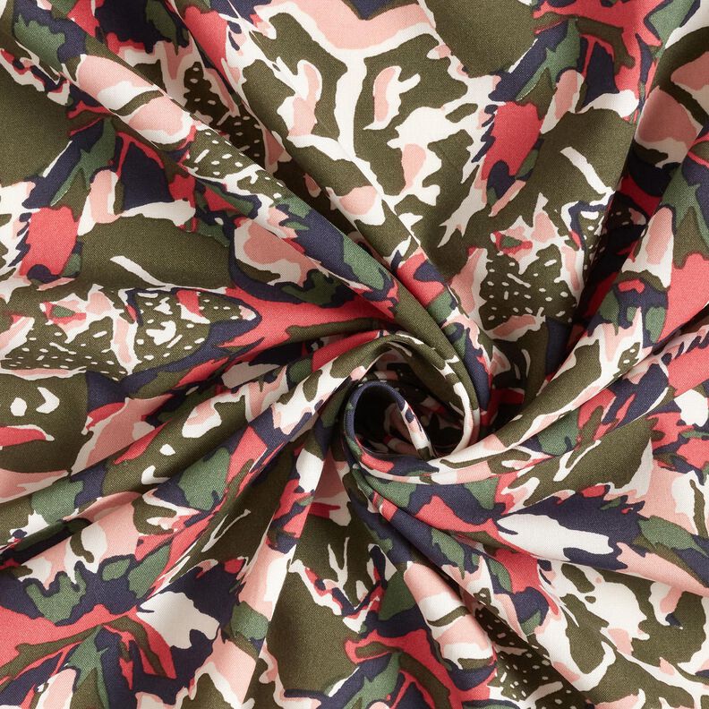 Tecido de viscose mar de flores abstrato – uvas brancas/pinheiro escuro,  image number 3