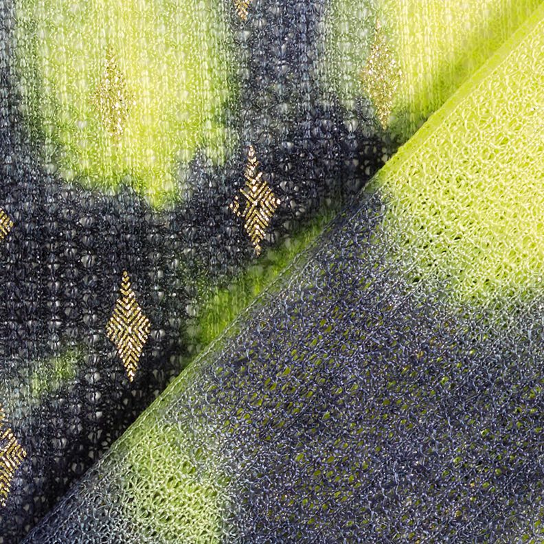 Renda em tricot Batik e losangos dourados – azul-marinho/amarela néon,  image number 4