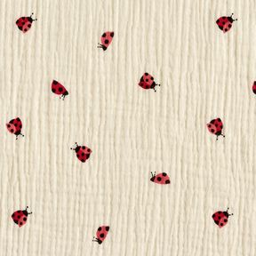 Musselina/ Tecido plissado duplo Joaninhas fofas – branco sujo, 