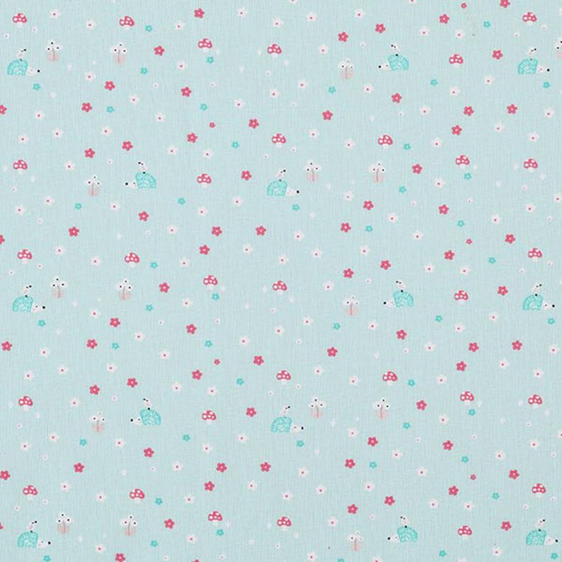 Popelina Ouriço e cogumelos – azul bebé,  image number 1