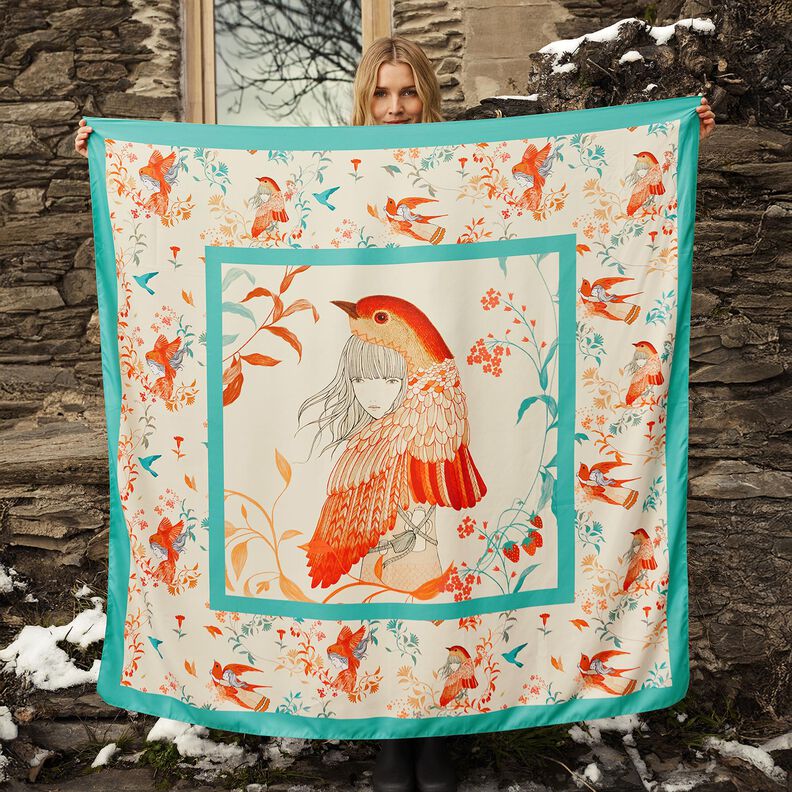 Painel de cetim Pássaros e fadas | Katia Fabrics – azul marinho/creme,  image number 5