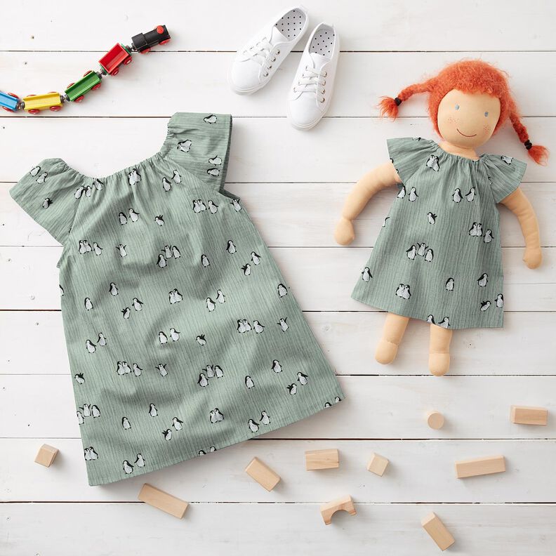 Musselina/ Tecido plissado duplo Pinguins felizes – verde amarelado,  image number 5