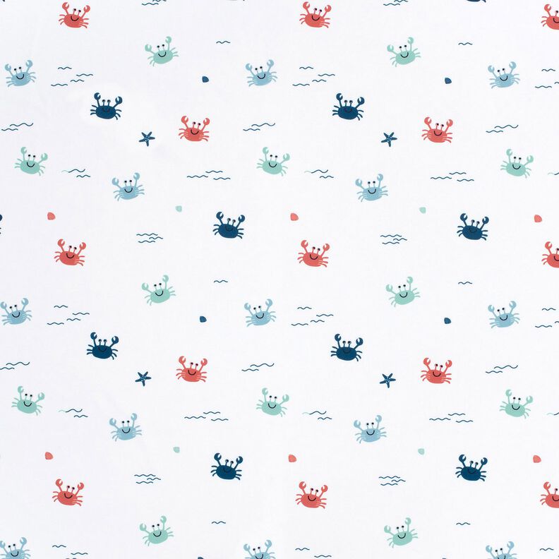 Tecido para fatos de banho UPF50 Caranguejos felizes – branco/lagosta,  image number 1