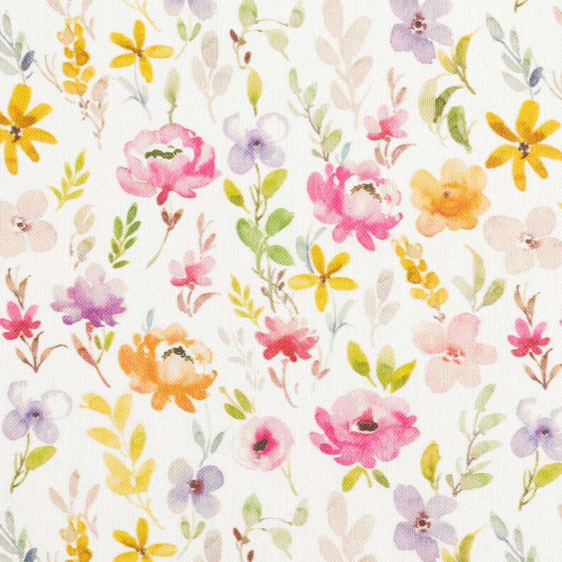 Tecido para decoração Meio linho Panamá Flores delicadas – branco/púrpura média,  image number 1