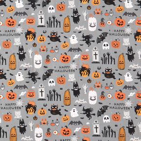 Tecido de algodão Popelina Happy Halloween – elefante cinzento/laranja-claro, 