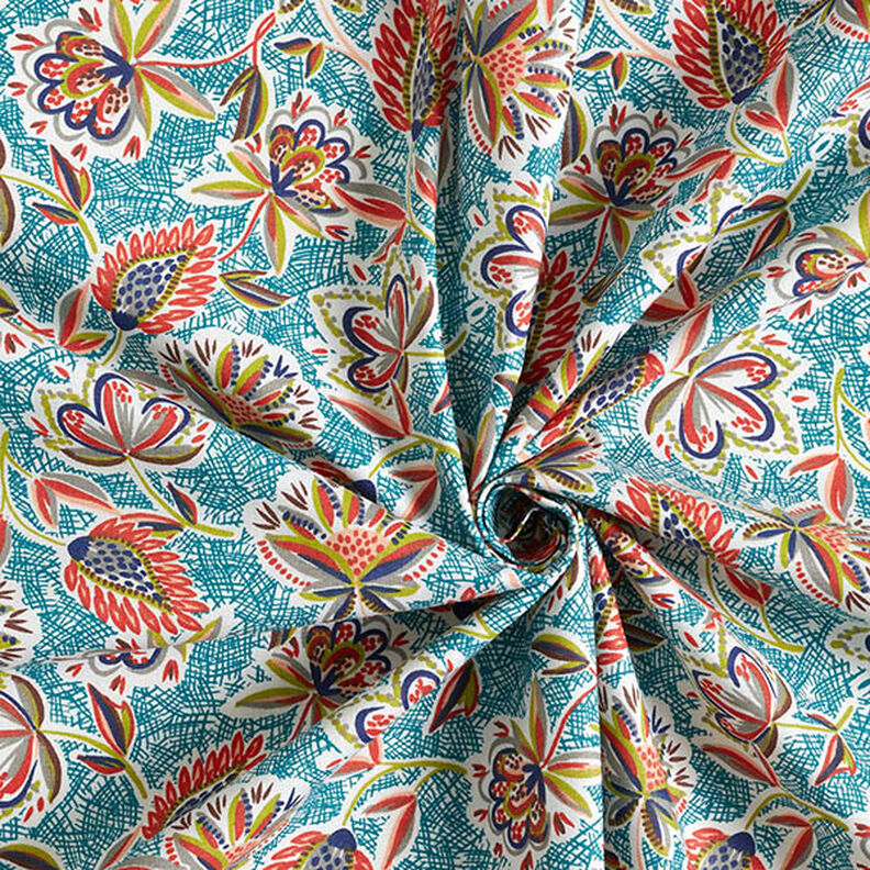 Cretone Folhas étnicas – azul petróleo,  image number 4