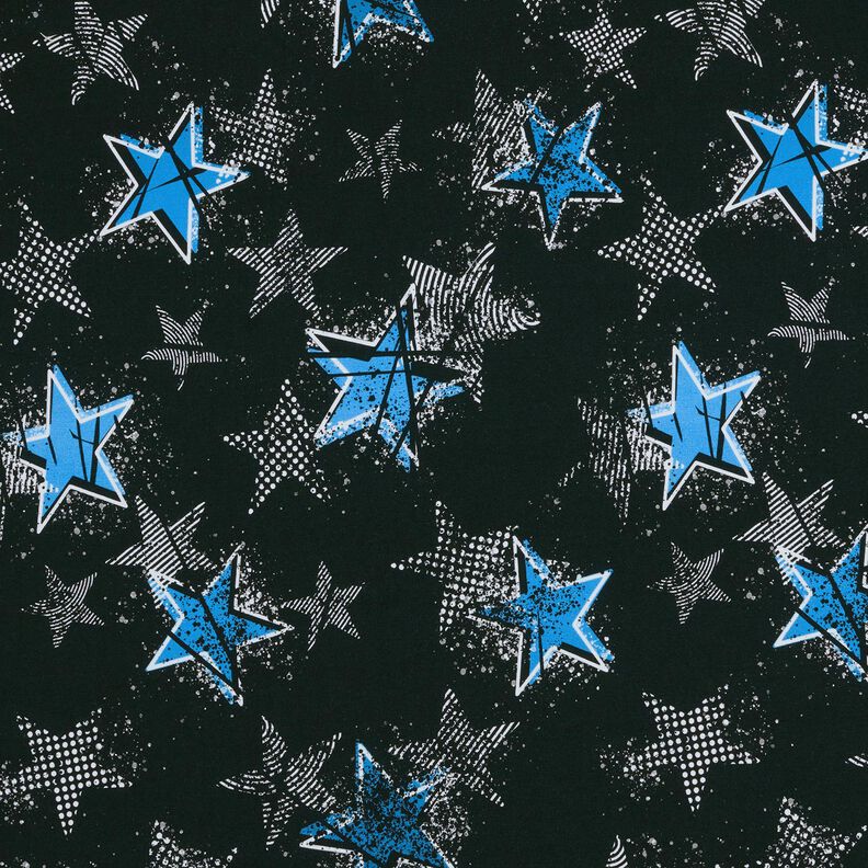 French Terry Sweat de verão Variações de estrelas | Glitzerpüppi – preto/azul,  image number 1