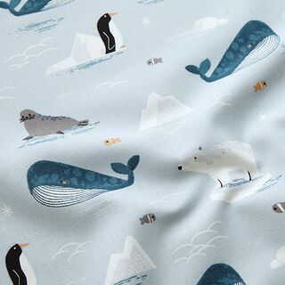 Tecido para decoração Meio linho Panamá Animais no gelo – azul bebé/branco, 