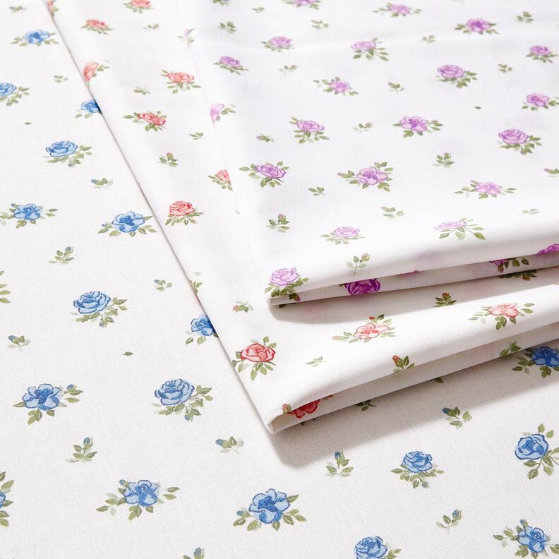 Popelina de algodão Rosas delicadas – azul claro/branco,  image number 5