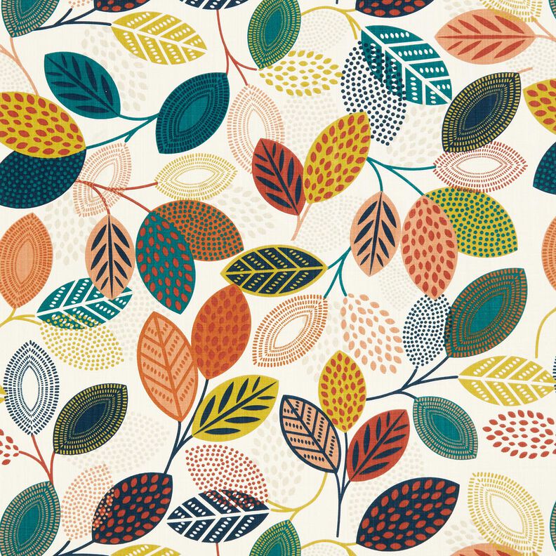 Tecido para decora&ccedil;&atilde;o Panam&aacute; Folhas com pintas &ndash; branco sujo/azul petr&oacute;leo,  image number 1