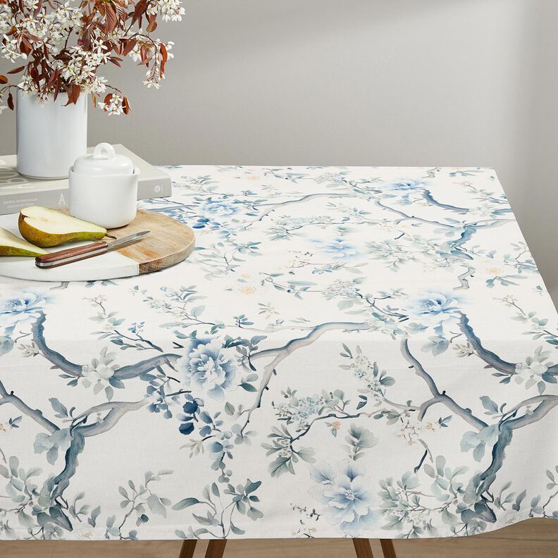 Tecido para decoração Meio linho Panamá Ramos pintados – branco/cinza claro,  image number 8