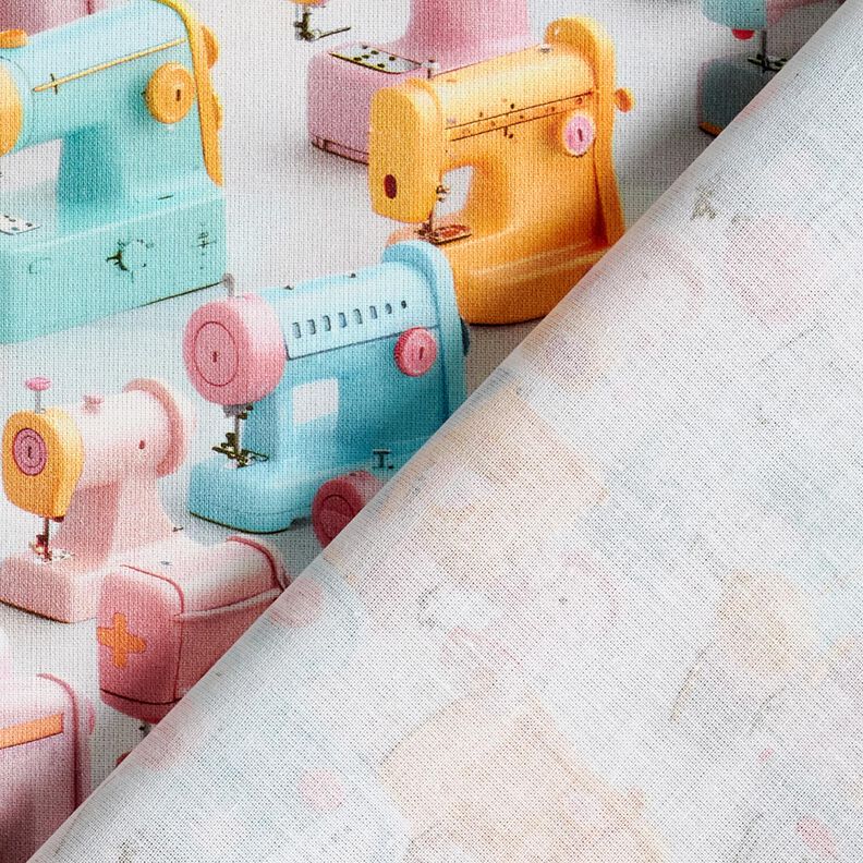 Tecido de algod&atilde;o Popelina M&aacute;quinas de costura coloridas &ndash; rosa-claro/turquesa claro,  image number 4