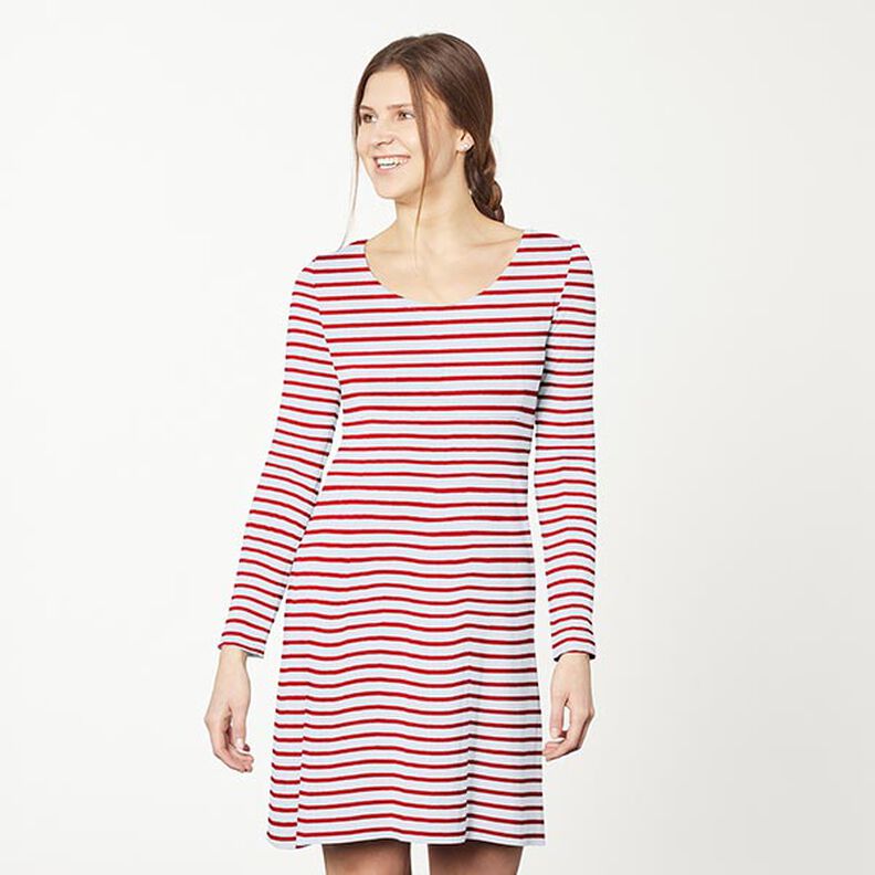 Jersey de algodão Riscas estreitas e largas – branco/vermelho,  image number 7