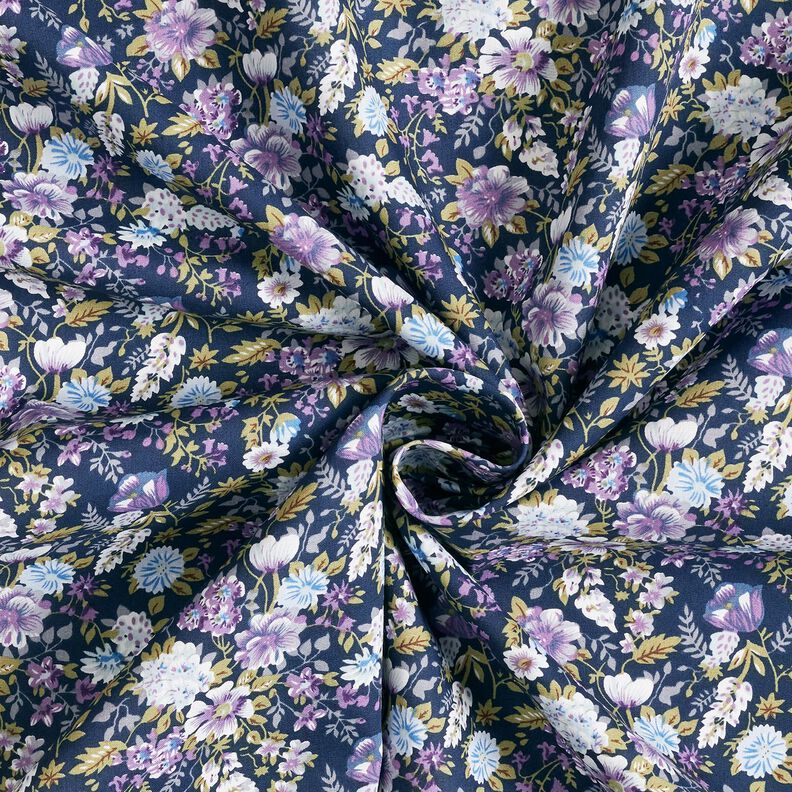 Popelina de algodão Prado de flores românticas – azul-marinho/lavanda,  image number 3