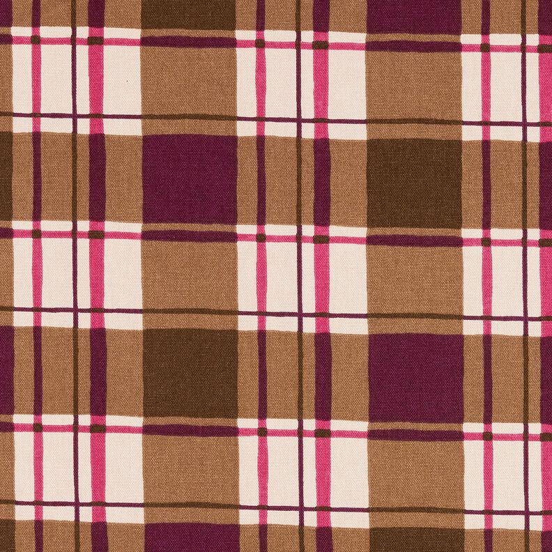 Tecido para decoração Meio linho Panamá Xadrez colorido – mocca/uva,  image number 1