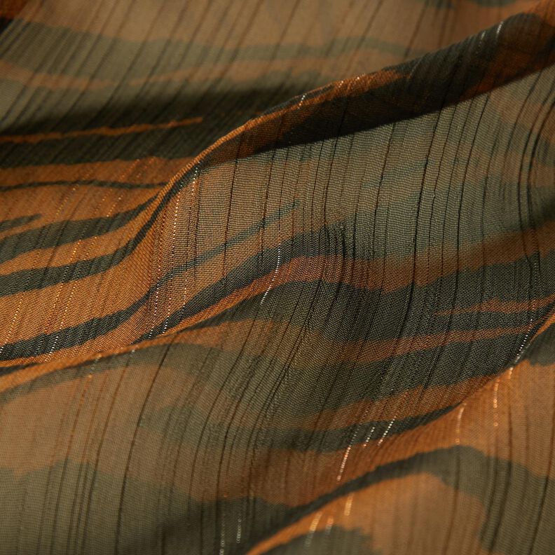 Chiffon com riscas de giz brilhantes Estampado tigre – preto/cobre,  image number 2