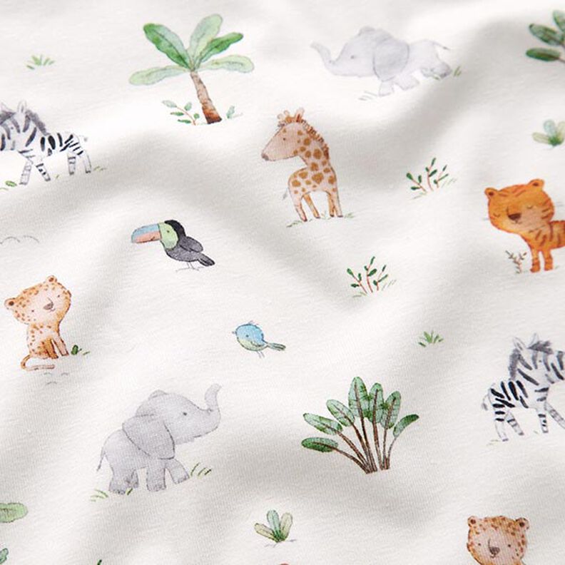 GOTS Jersey de algodão Animais da selva bebés Impressão Digital – branco sujo,  image number 2