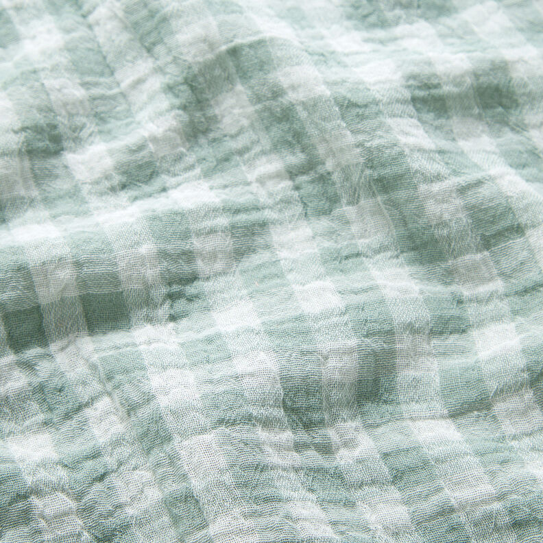 Musselina/ Tecido plissado duplo Xadrez Vichy com fio tingido – verde amarelado/branco,  image number 3