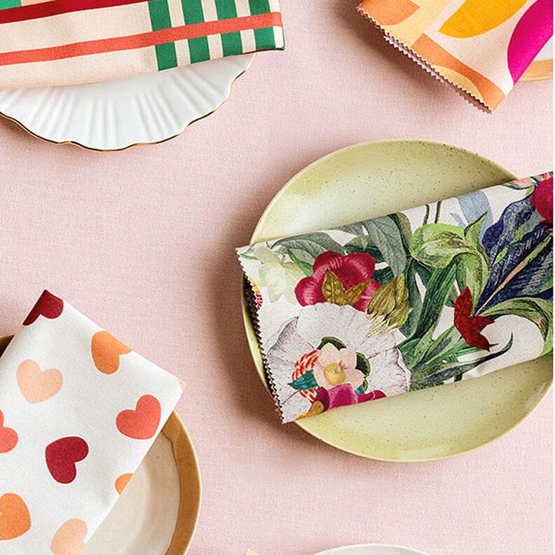 Tecido para decoração Meio linho Panamá Flores magníficas – natural/púrpura,  image number 6