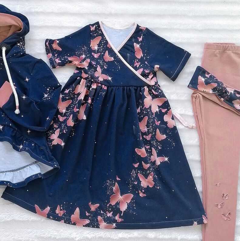 Jersey de algodão Borboletas brilhantes | Glitzerpüppi – azul-noite/rosa embaçado,  image number 6