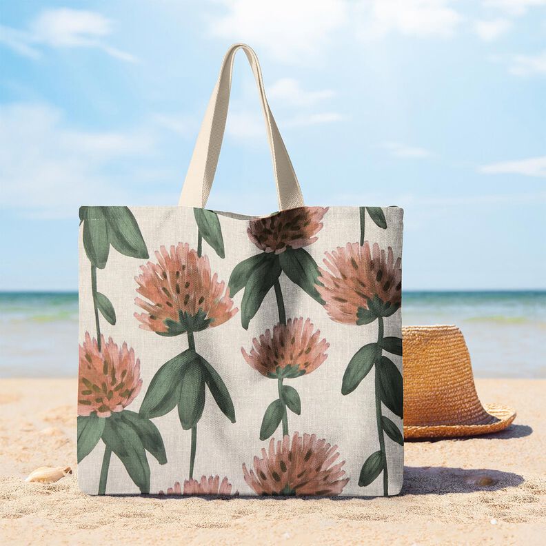 Tecido para decoração Meio linho Panamá Trevo florido – vermelho/taupe claro,  image number 9