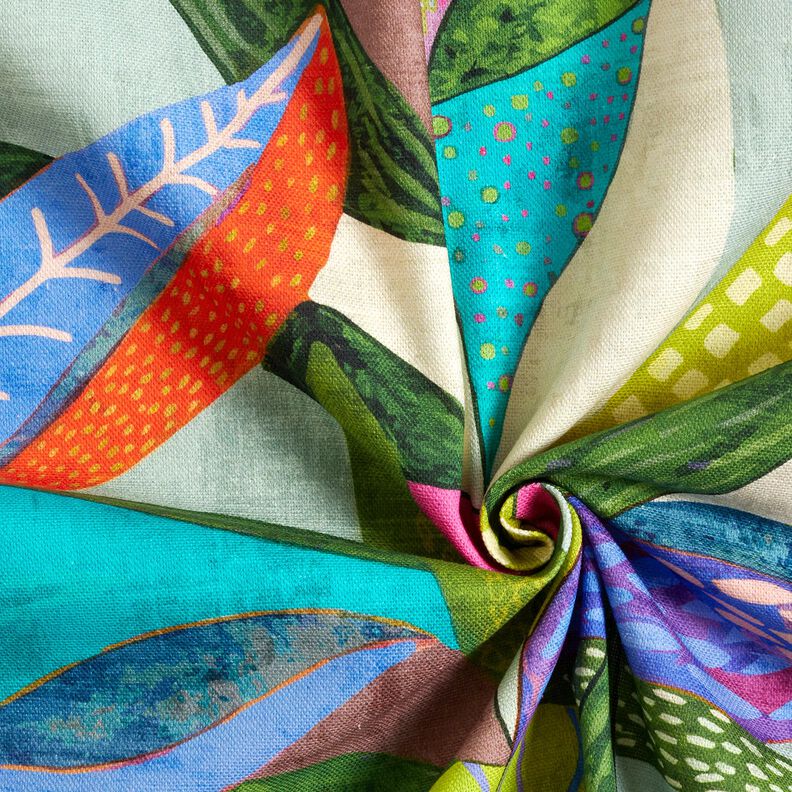 Tecido para decoração Meio linho Panamá Folhas tropicais – laranja/verde escuro,  image number 3